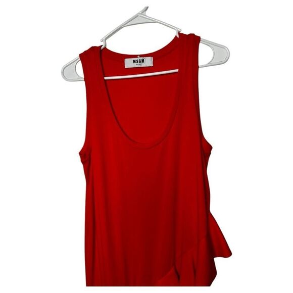 MSGM Orange Scoop Neck Cotton Midi Dress Size M Ruffe Embellished Vibrant - Picture 15 of 15